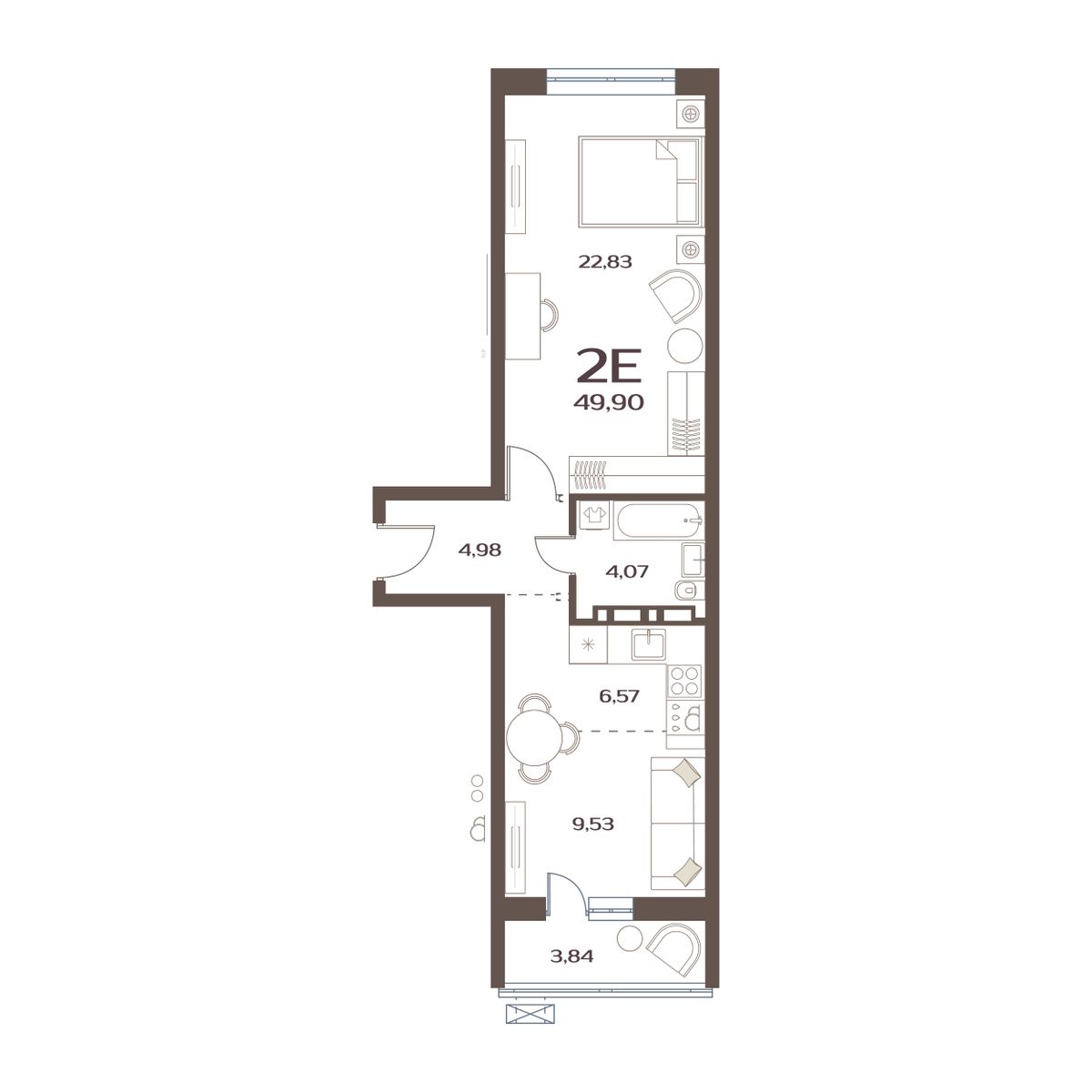 ЖК Меридианы Улисса, 1-комн кв 49,9 м2, за 7 018 000 ₽, 1 этаж